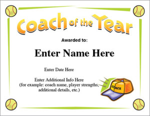 Coach of the Year Certificate - Softball Award Template