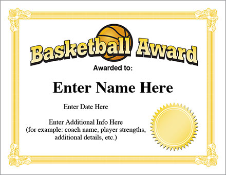 Basketball Award Template Hoops Certificates