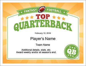 Top Quarterback - Editable Fantasy Football Certificate