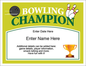Bowling Champion Award Certificate Free Award Certificates