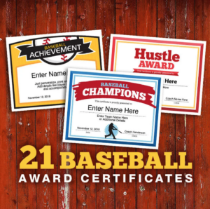 Editable baseball award certificates.