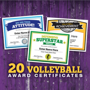 Elite volleyball award certificates.