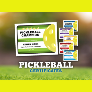 Customizable pickleball award certificates.